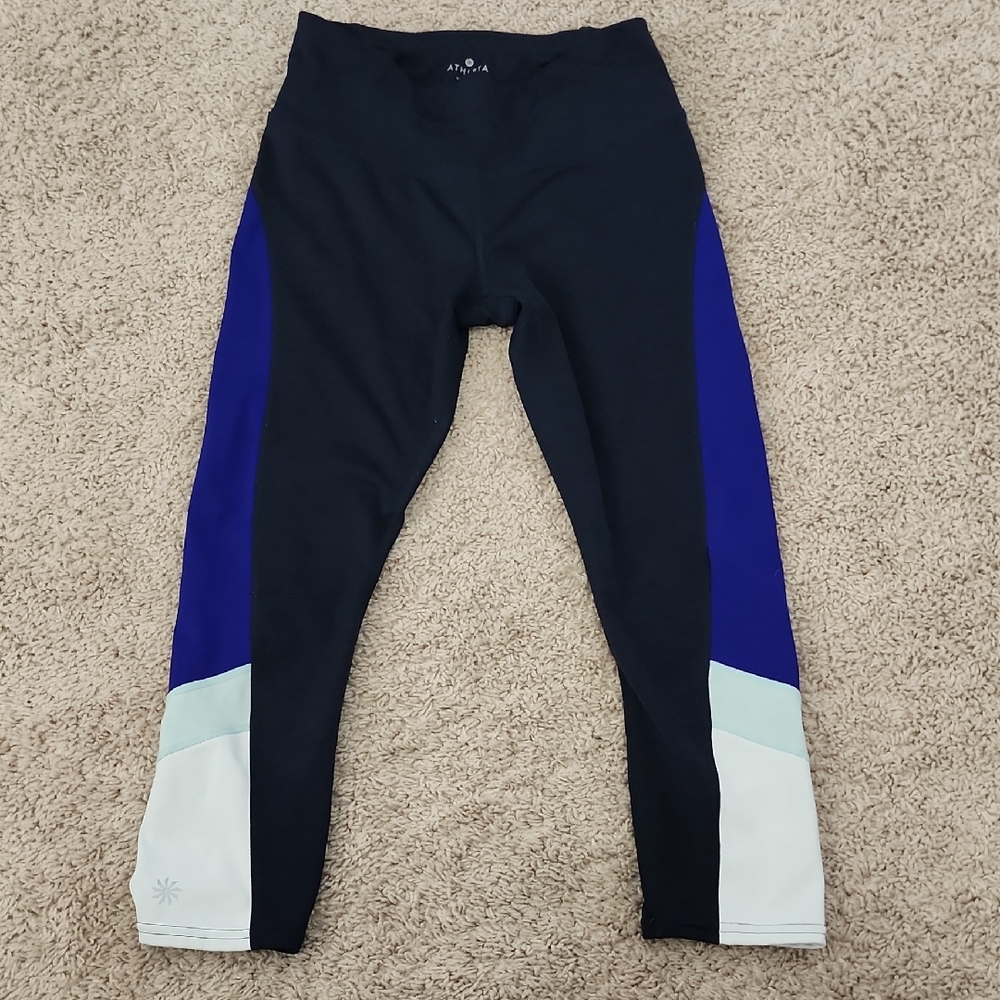 Athleta Blue Sonar Blue And Black Capri Leggings